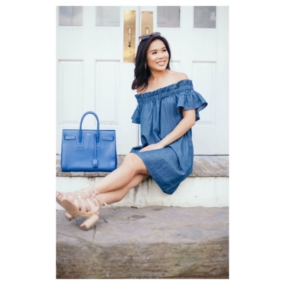 Anthropologie Corey Lynn Calter Chambray Off Shoulder Dress - Picture 11 of 11